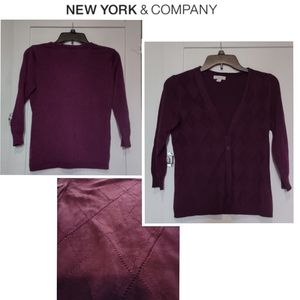 New York & Co purple argyle pointelle sweater